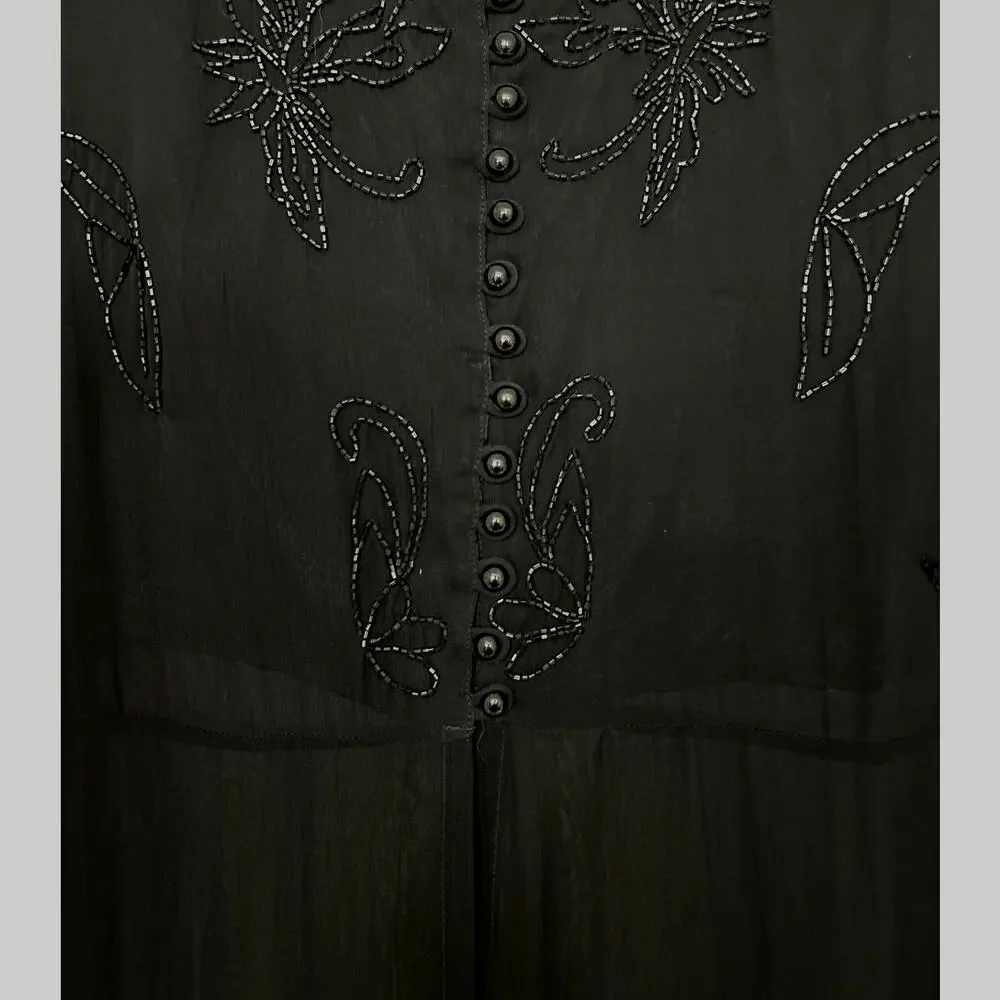 Y2K Sheer Black Beaded Duster Maxi Dress M Whimsigoth Indie Witchy Goth Overlay - Picture 9 of 13